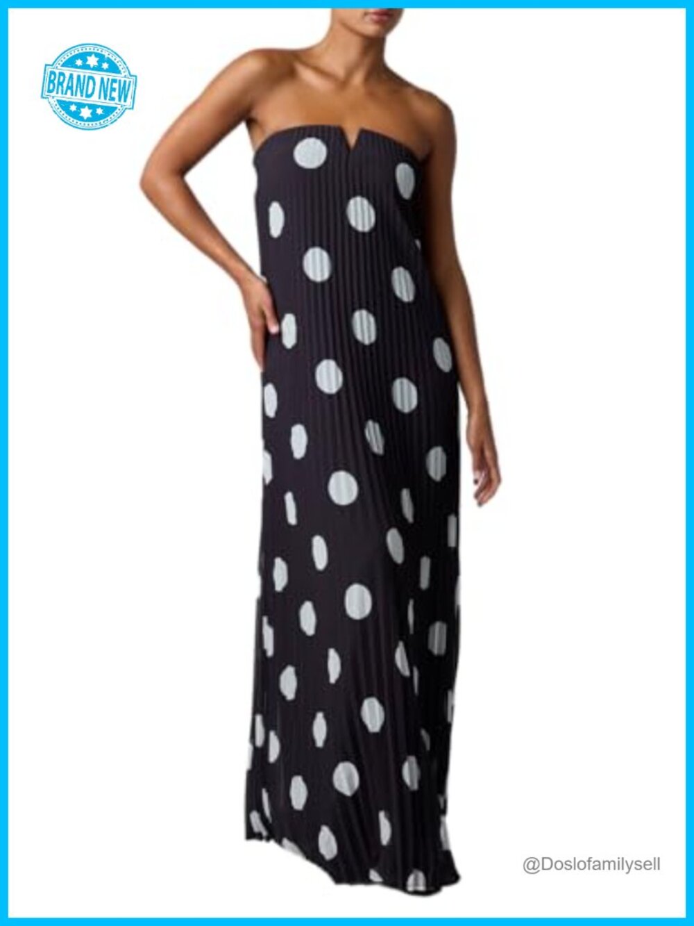Pleated Maxi Dress Strapless Polkadot Formal Evening Gown Sheath